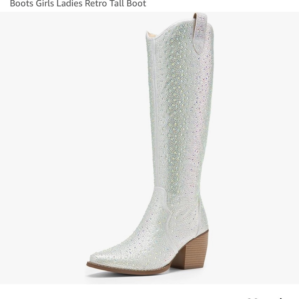 NEW🔥 Jeweled Rhinestone Crystal Cowboy CowGirl Western Boots Mid-Calf Knee-High
